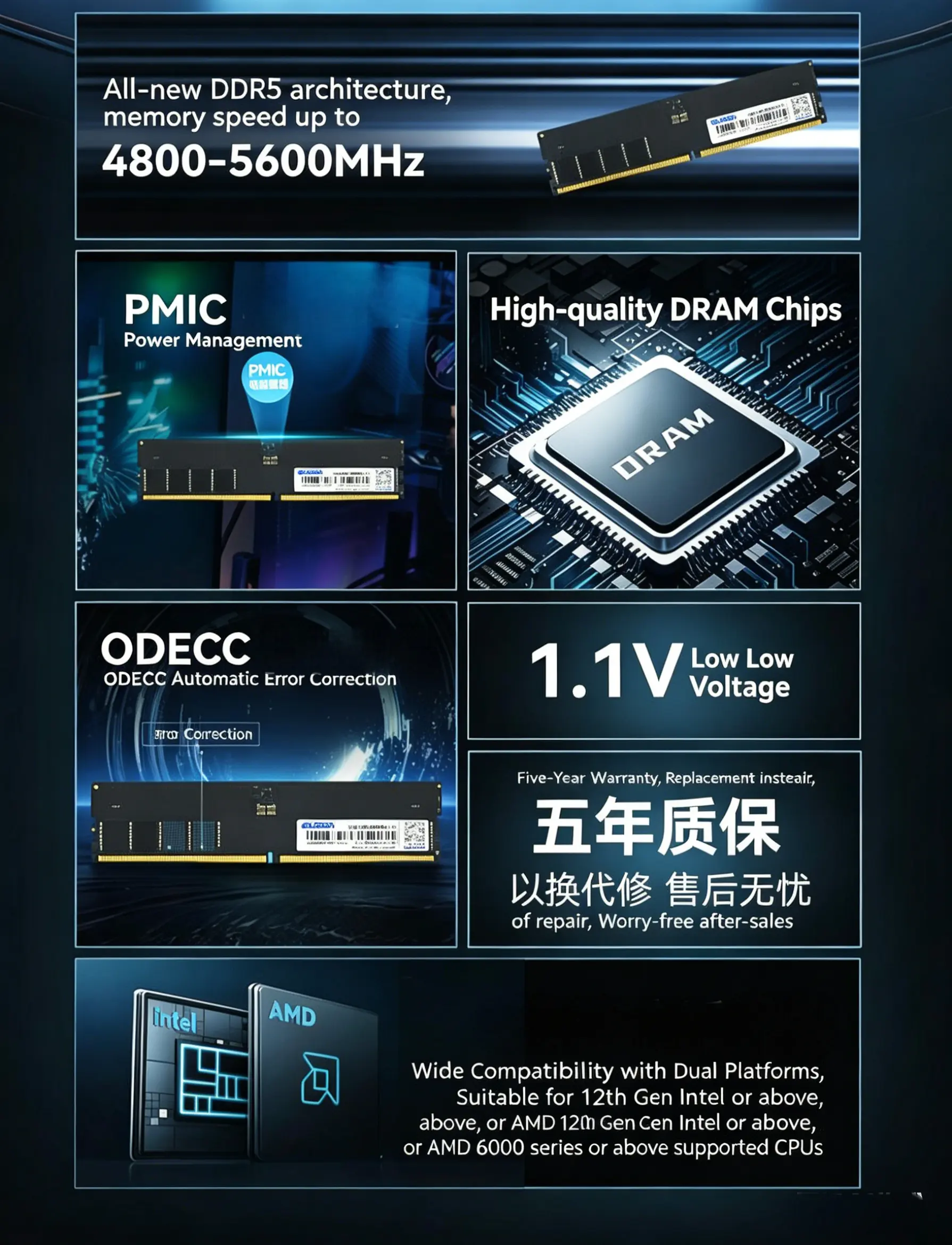 DDR5 UDIMM RAM 5600MHz 6000MHz Upgrade Memory for Desktop
