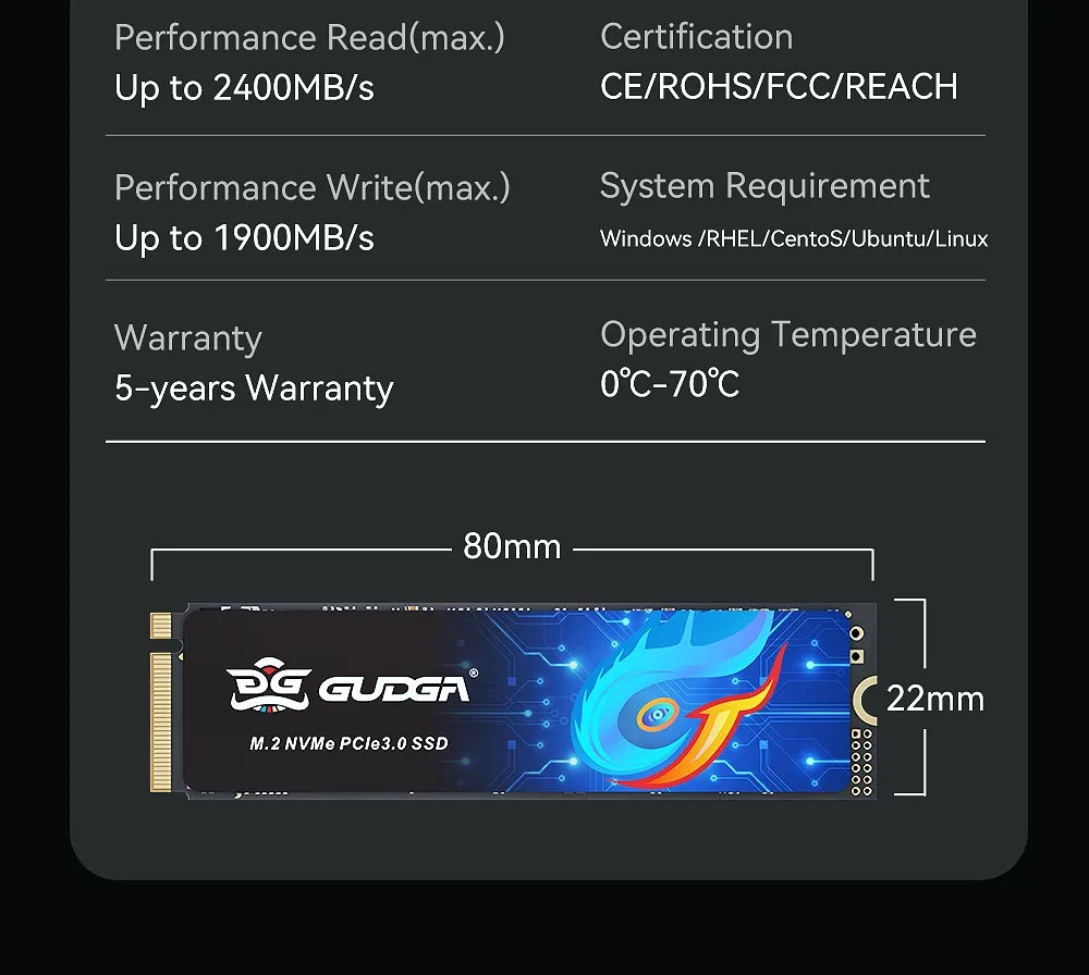 M.2 2280 NVMe PCIE3.0X4 Hard Drive SSD