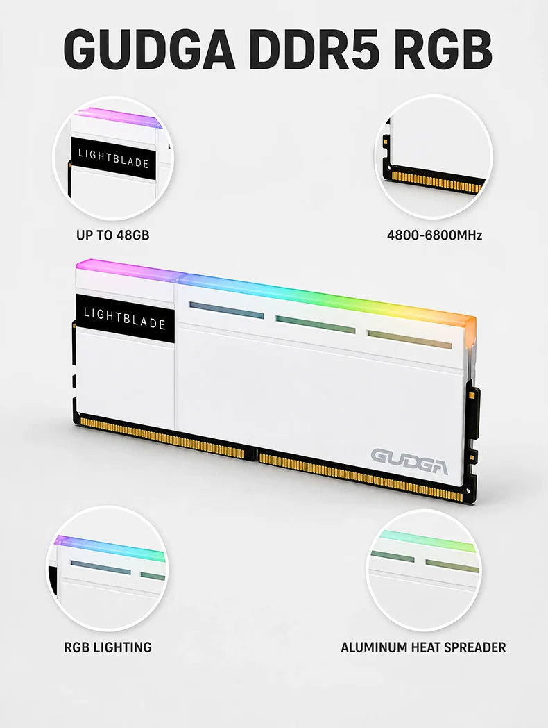 DDR5 RGB UDIMM RAM Non-ECC Heatsink Desktop Memory Module