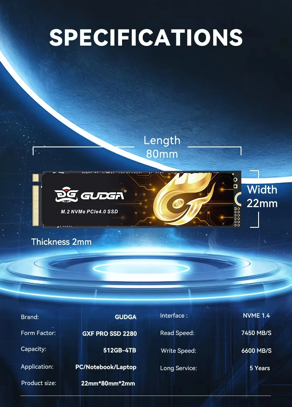 7000mb/s M.2 PCIE 4.0 High Speed NVMe SSD